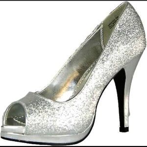 SilverSparkle PeepToe Platform Pumps